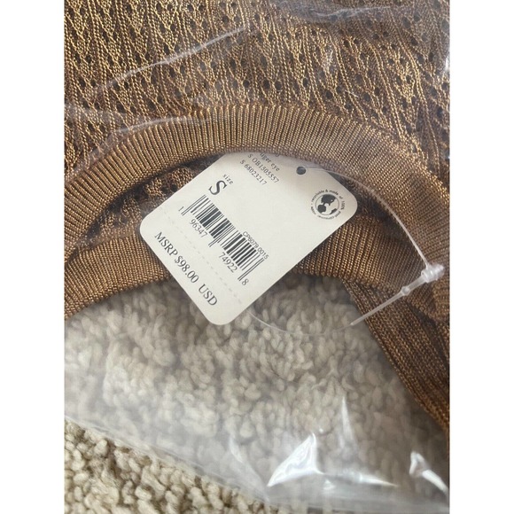 NWT Free People H2O Crew Pullover Tiger Eye Brown Open Knit Top Size Small - Picture 5 of 5